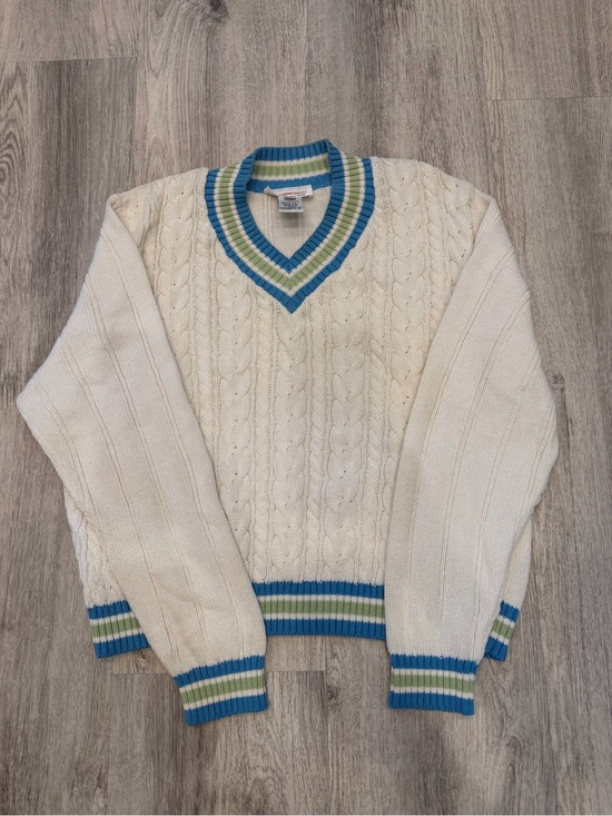 Talbots Sweaters - Vintage Talbots Large Cream Cable Knit V Neck Tennis Sweater 100% Cotton